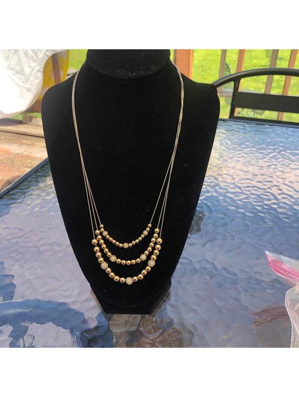 Anne Klein Vintage Multistrand Pave and Gold Beaded Necklace